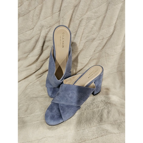 COLE HAAN Grand OS Women's Suede Slide Heels Shoes Blue Size 8.5B - Picture 1 of 10